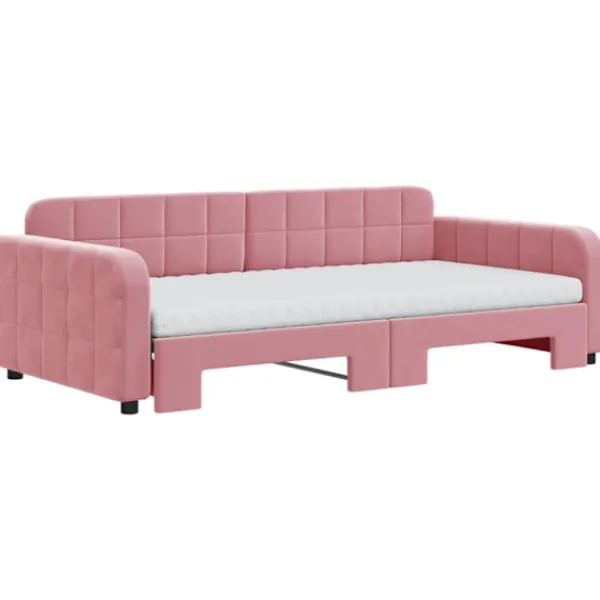 vidaXL Soffor>Dagbädd utdragbar och madrasser rosa 100x200 cm sammet