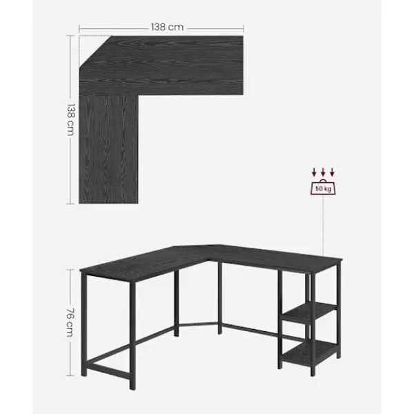 Pavil Kontorsmöbler>Datorbord, L-format hörnskrivbord, 138 x 138 x 76 cm, spelbord, svart med träfibrer