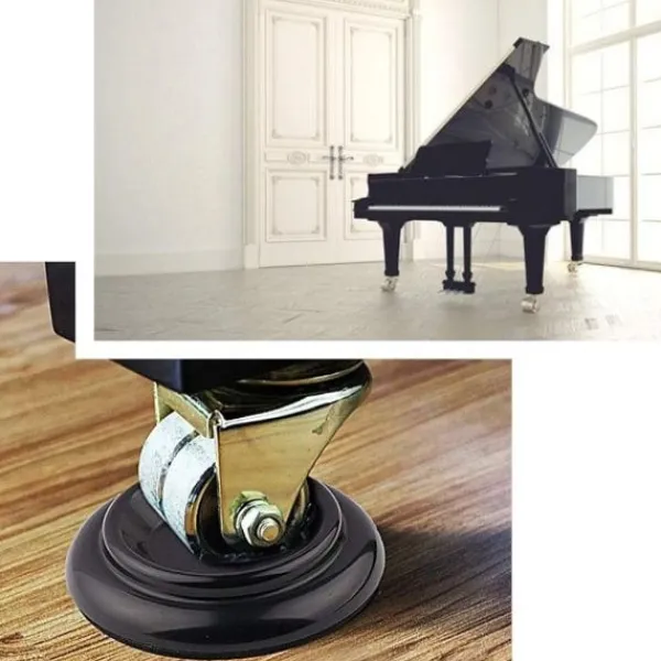 Stolar>4-delars pianomatta med skumstötfångare, pianohjul, solida hjul, för piano ABS möbelfotsmattor, svart