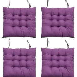 Stolar>4-delars sittdynset för matstolar, 40 x 40 cm bekväm sittdyna för matstol, köksstolsdyna med knytband (lila) - WELLNGS