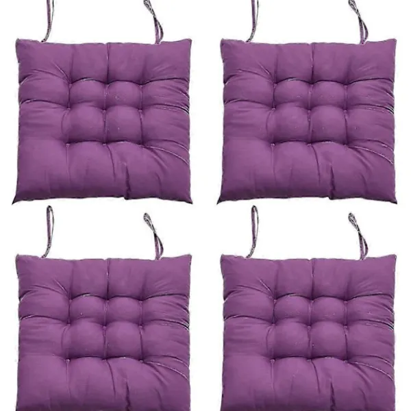 Stolar>4-delars sittdynset för matstolar, 40 x 40 cm bekväm sittdyna för matstol, köksstolsdyna med knytband (lila) - WELLNGS