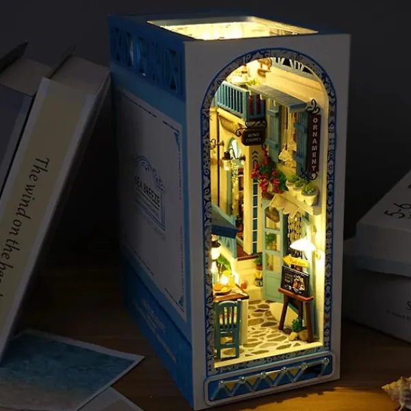 Hyllor>DIY Bokhylla Kit, 3D Träpussel Bokstöd Infoga Dekor med Varmt Ljus