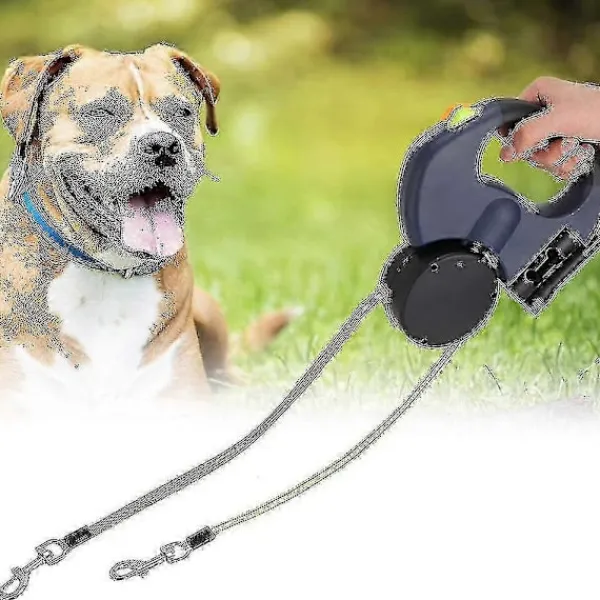 Stolar>Dubbel infällbart hundkoppel med två 3 meter långa linor 360 Trasselfritt dubbelkoppel för promenader med två hundar upp till 22,7 kg, grått