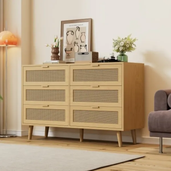 Byråer>Elegant byrå med 6 lådor | Träskänk med metallhandtag