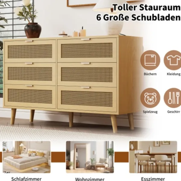 Byråer>Elegant byrå med 6 lådor | Träskänk med metallhandtag