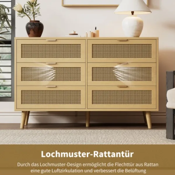 Byråer>Elegant byrå med 6 lådor | Träskänk med metallhandtag