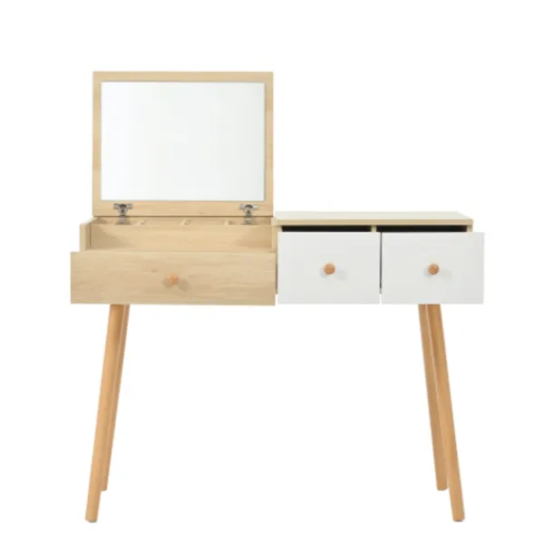 Sminkbord>Elegant sminkbord med spegel & lådor – Kosmetiskt träbord med stort förvaringsutrymme – 100×40×78 cm (B/D/H)