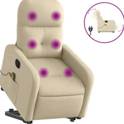 vidaXL Fåtöljer>Elektrisk massagefåtölj med uppresningshjälp gräddvit tyg