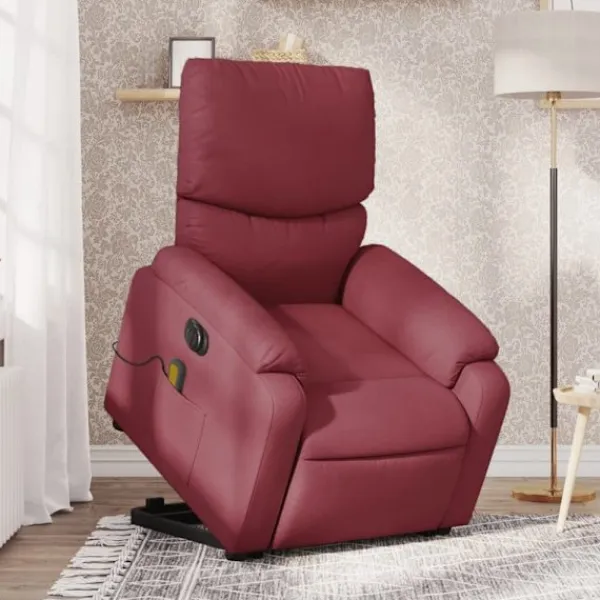 vidaXL Fåtöljer>Elektrisk massagefåtölj med uppresningshjälp vinröd tyg