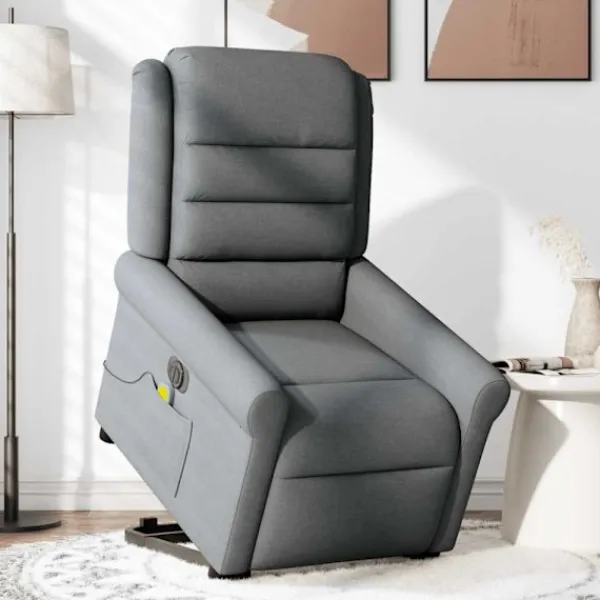 vidaXL Fåtöljer>Elektrisk massagefåtölj med uppresningshjälp mörkgrå tyg