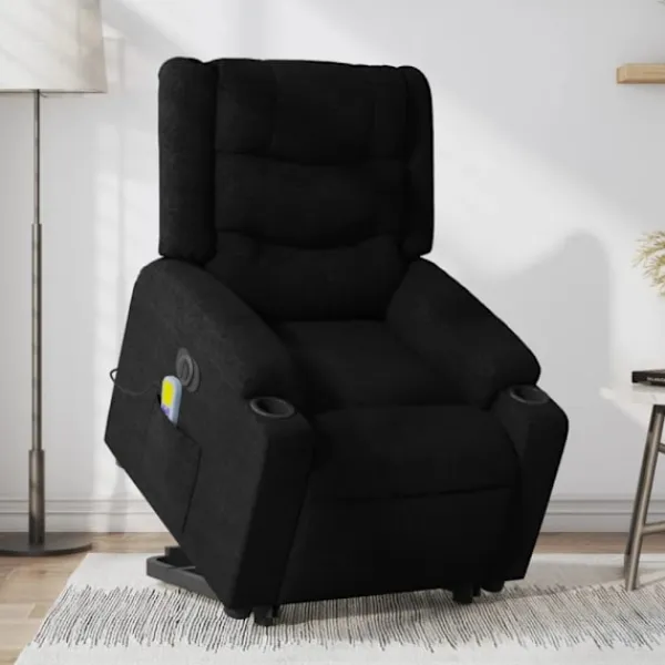 vidaXL Fåtöljer>Elektrisk massagefåtölj med uppresningshjälp svart tyg