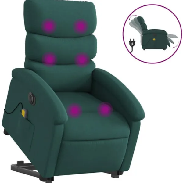 vidaXL Fåtöljer>Elektrisk massagefåtölj med uppresningshjälp mörkgrön tyg