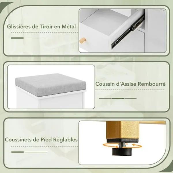 COSTWAY Sminkbord>Ensemble Coiffeuse och Taburett med Belyst Spegel , Laddningsstation LED-lampor 3 Färger, Lådor, Glasyta