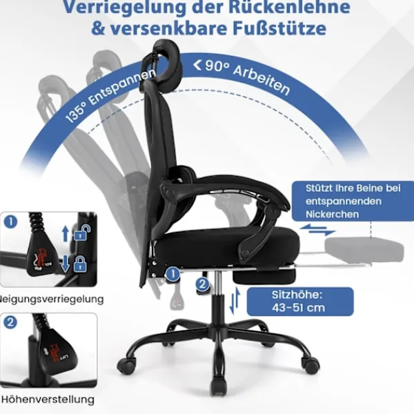 Northix Kontorsmöbler>Ergonomisk kontorsstol med fotstöd och justerbart ryggstöd