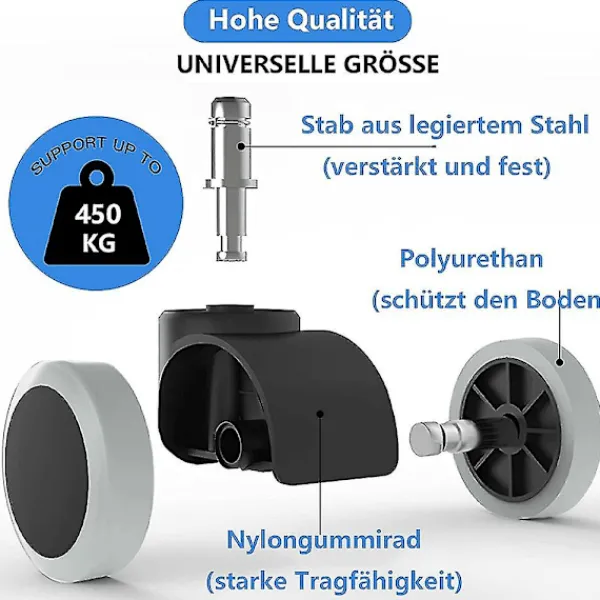 Kontorsmöbler>Ersättningshjul för kontorsstolar på hårda golv - 5-pack - 11 mm / 22 mm - För gamingstolar, snurrstolar, Pr