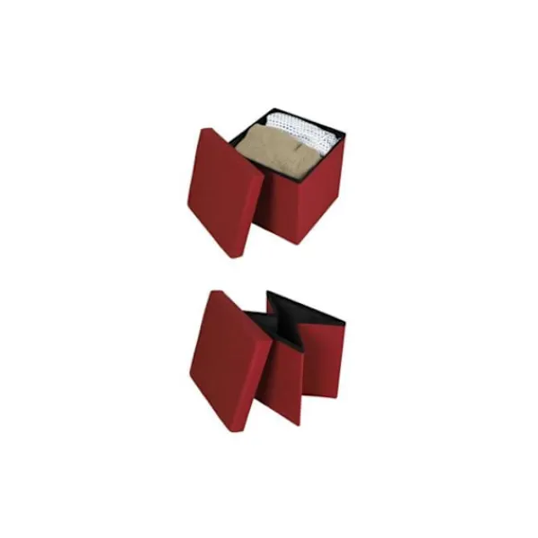 URBAN LIVING Sittpuffar>Fällbar förvaringspuff i tyg "Kube" - Röd - L 38 x P 38 x H 38 cm
