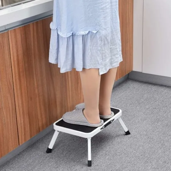 Pallar>Fällbar pall 1 steg, pall med halkfri gummiplatta, kökspall av lätt stål, upp till 150 kg 1 st