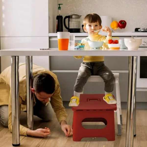 Sittpuffar>Fällbar pall, set med 2 fällbara pallar, liten fällbar pall, röd + grön