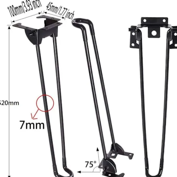 Soffbord>Fällbara bordsben 4-pack Hårnålsformade fällbara bordsben 52 cm höjd Svart Hög hållfasthet Lätt att installera Fällbart soffbordsben