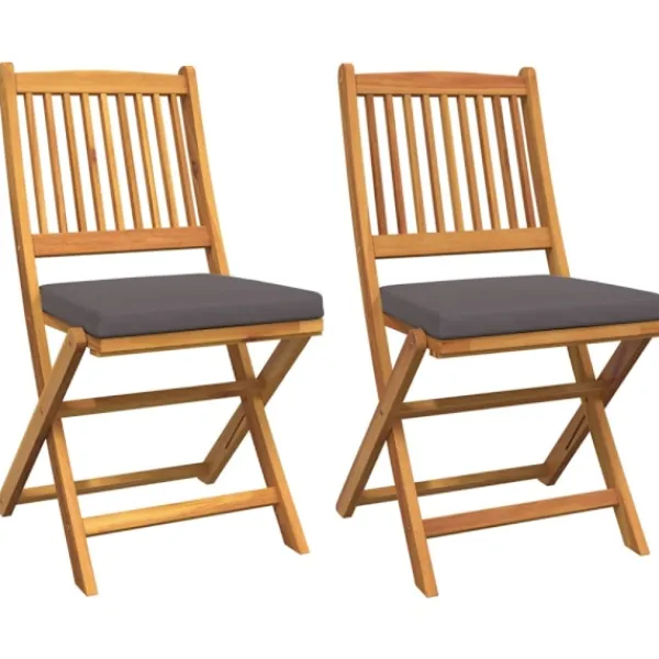 vidaXL Balkongmöbler>Fällstol med kudde 2 pcs Grå 49 x 57.5 x 92cm Massivt akaciaträ