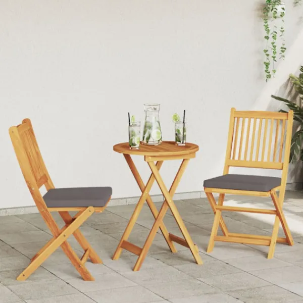 vidaXL Balkongmöbler>Fällstol med kudde 2 pcs Grå 49 x 57.5 x 92cm Massivt akaciaträ