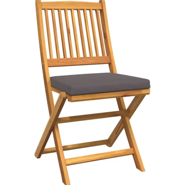 vidaXL Balkongmöbler>Fällstol med kudde 2 pcs Grå 49 x 57.5 x 92cm Massivt akaciaträ