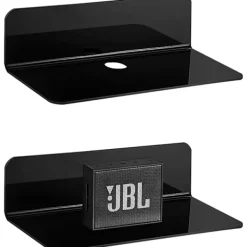 Hyllor>Flytande hyllor i akryl, väggmonterade hyllor, 2-pack, självhäftande displayhylla, svart, ingen borrning, liten väggmonterad hylla