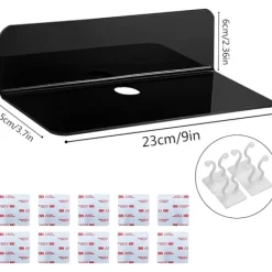 Hyllor>Flytande hyllor i akryl, väggmonterade hyllor, 2-pack, självhäftande displayhylla, svart, ingen borrning, liten väggmonterad hylla