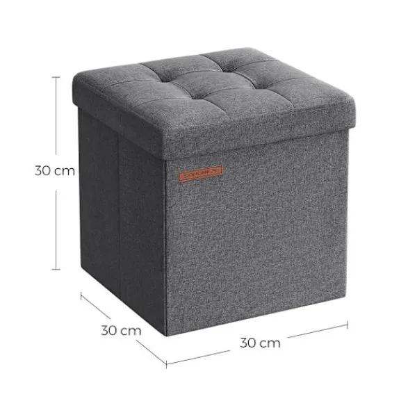 Sittpuffar>Foldable Soft Footstool with Storage in Dark Grey Fabric
