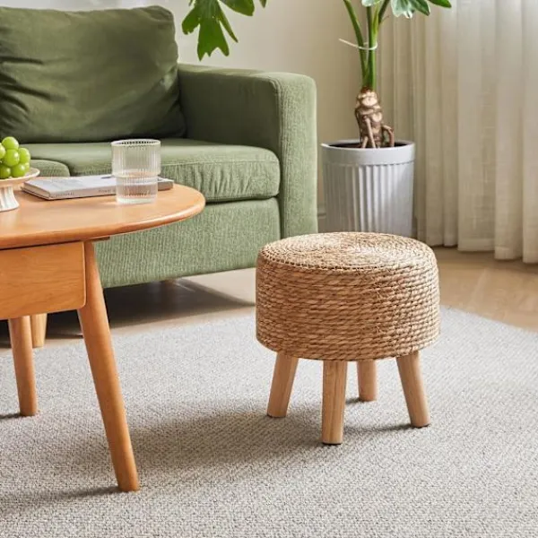 9054726972746 Pallar>Fotpall i pastoral stil, träsoffpallar, för sovrum, vardagsrum, sovrum, 28×28 CM, naturlig färg