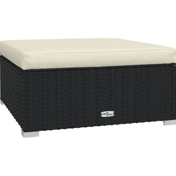 vidaXL Sittpuffar>Fotpall med dyna konstrotting svart 70x70x30 cm