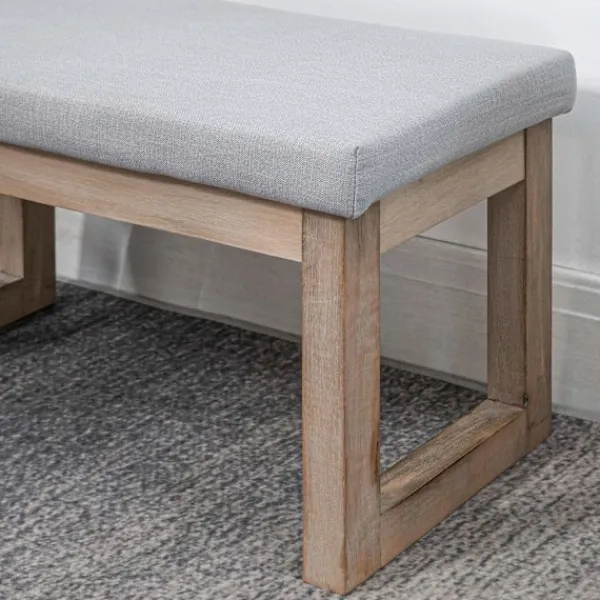 Northio Pallar>Fotpall Med Linnelook, Pall Med Träben, Entrébänk För Vardagsrum, Sovrum, Grå, 68 X 38 X 42 Cm