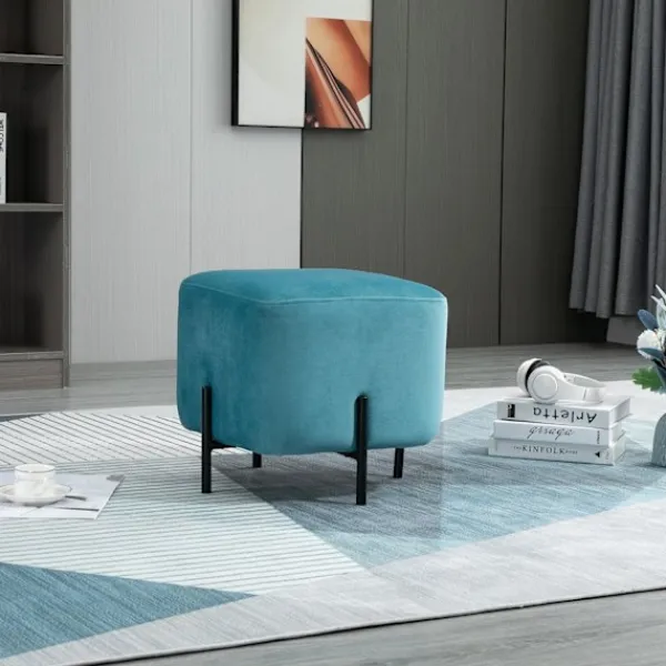 Northio Pallar>Fotpall Vadderat Fotstöd Av Polyester Och Stålskum Turkos 44,5 X 44,5 X 41,5 Cm