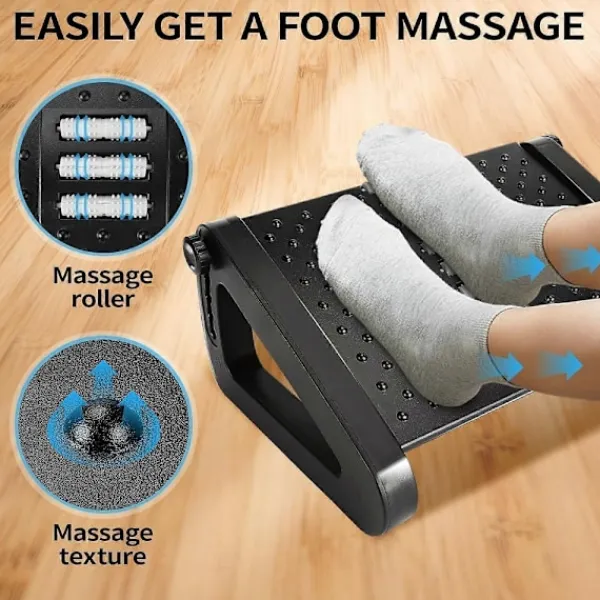 NICEGOU Kontorsmöbler>Fotstöd Under Skrivbord, Ergonomisk Fotpall på Jobbet med 6 Justerbara Höjder och Massagefunktion, Bekvämt Fotstöd Under Skrivbord