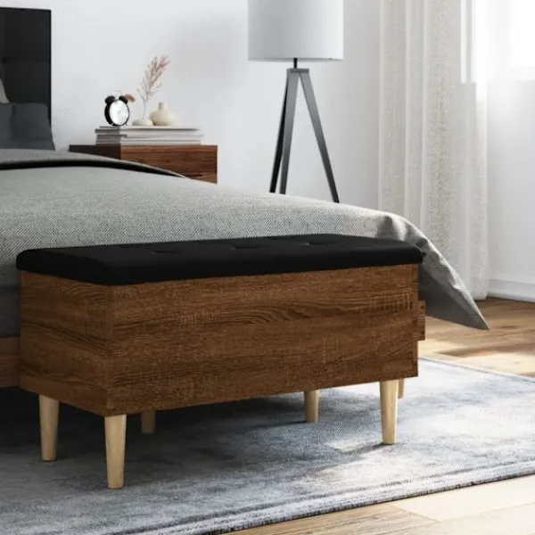 vidaXL Balkongmöbler>Förvaringsbänk brun ek 82x42x46 cm konstruerat trä