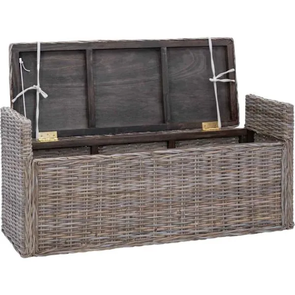 vidaXL Balkongmöbler>Förvaringsbänk med kudde Grå 110 x 40 x 50 cm Rotting