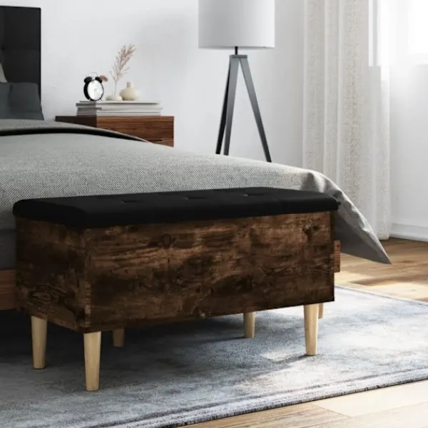 vidaXL Balkongmöbler>Förvaringsbänk rökfärgad ek 82x42x46 cm konstruerat trä