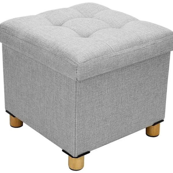 Sittpuffar>Förvaringsfåtölj 38x38x32cm Förvaringslåda Bomulls Förvarings pall 4 Träben Fotpall med Förvaringsutrymme för Hall Vardagsrum Sovrum