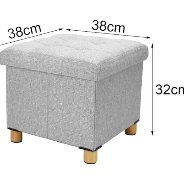 Sittpuffar>Förvaringsfåtölj 38x38x32cm Förvaringslåda Bomulls Förvarings pall 4 Träben Fotpall med Förvaringsutrymme för Hall Vardagsrum Sovrum