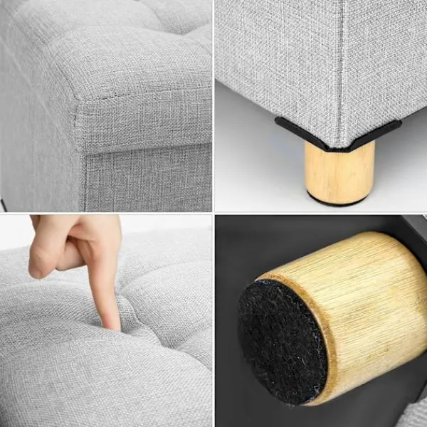 Sittpuffar>Förvaringsfåtölj 38x38x32cm Förvaringslåda Bomulls Förvarings pall 4 Träben Fotpall med Förvaringsutrymme för Hall Vardagsrum Sovrum