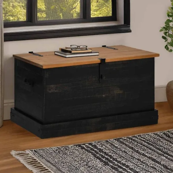 vidaXL Kistor & Koffertar>Förvaringskista HALDEN svart 91x48x47 cm massiv trä furu