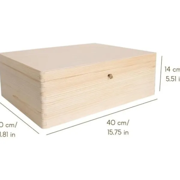 CREATIVE DECO Kistor & Koffertar>Förvaringslåda - - - 40 x 30 x 14 cm - Med lås och nyckel - Naturträ