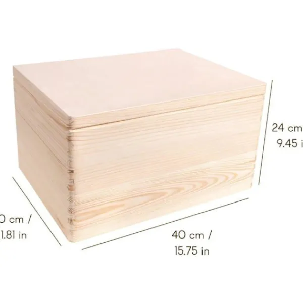 CREATIVE DECO Kistor & Koffertar>Förvaringslåda i trä - - 40x30x24cm - Oslipad - Naturlig - Blandad