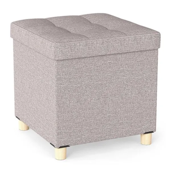 Northix Sittpuffar>Förvaringsottoman med linnetyg, 53,5L, Beige, 45cm