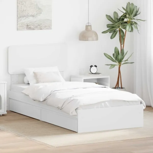 vidaXL Sängar>Förvaringssäng med huvudgavel Vit 90 x 190 cm Konstruerat trä