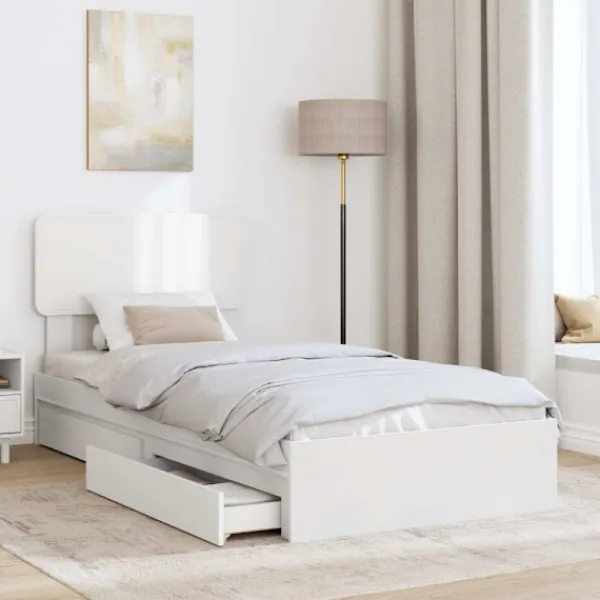vidaXL Sängar>Förvaringssäng med huvudgavel Vit 90 x 190 cm Konstruerat trä