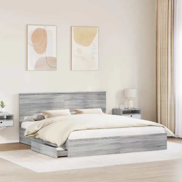 vidaXL Sängar>Förvaringssäng med låda Grå Sonoma 200 x 200 cm Konstruerat trä