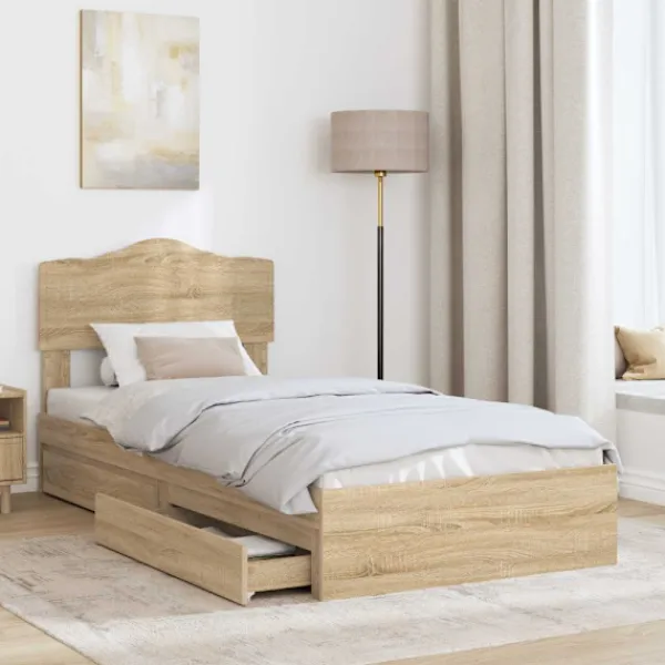 vidaXL Sängar>Förvaringssäng med låda Sonoma-ek 90 x 200 cm Konstruerat trä