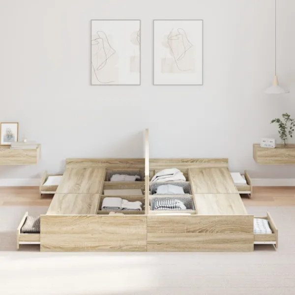 vidaXL Sängar>Förvaringssängram Sonoma-ek 135 x 190 cm Konstruerat trä