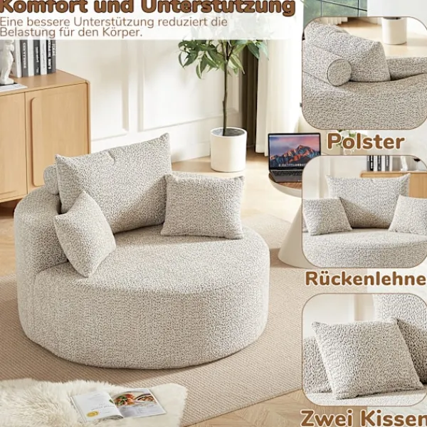 Fåtöljer>Fåtölj i skum och chenille, khaki, för en person, ingen montering krävs, modern och mjuk loungestol för vardagsrum, sovrum, lounge och showroom | Fyndiq